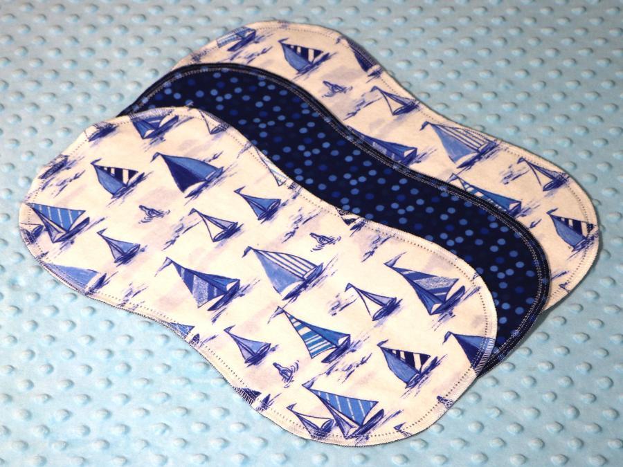 A Sailing We Go Hemstitched Flannel (3) Piece Burp Cloths Kit