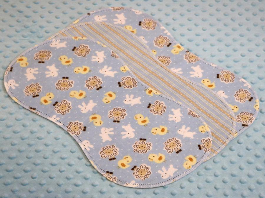 Baby Animals Blue Hemstitched Flannel (3) Piece Burp Cloths Kit