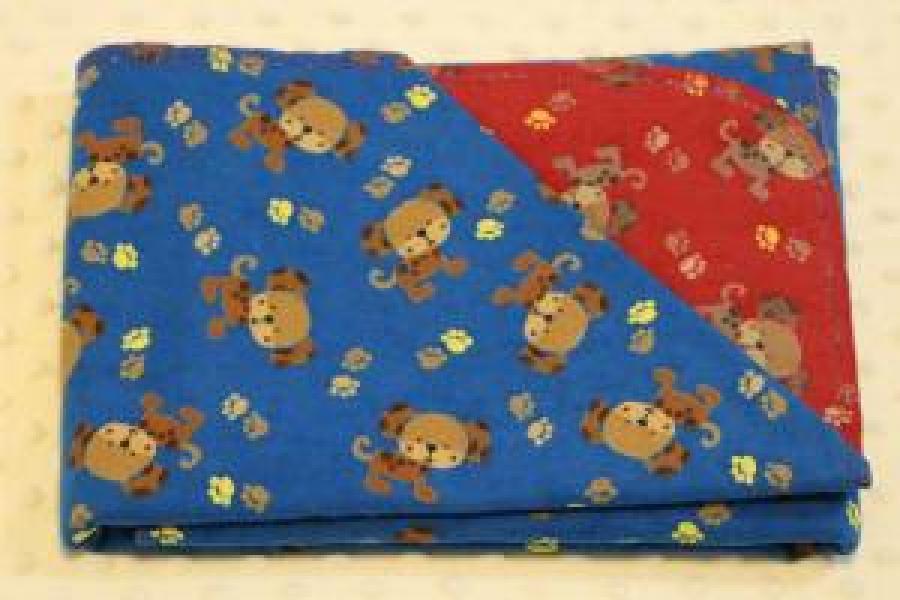 Blue and Red Puppy Hemstitched Flannel Pet Blanket Kit (Small 38 x 38")