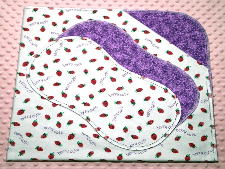 Berry Cute Purple Hemstitched Flannel Blanket w/(2) Burp Cloths Kit