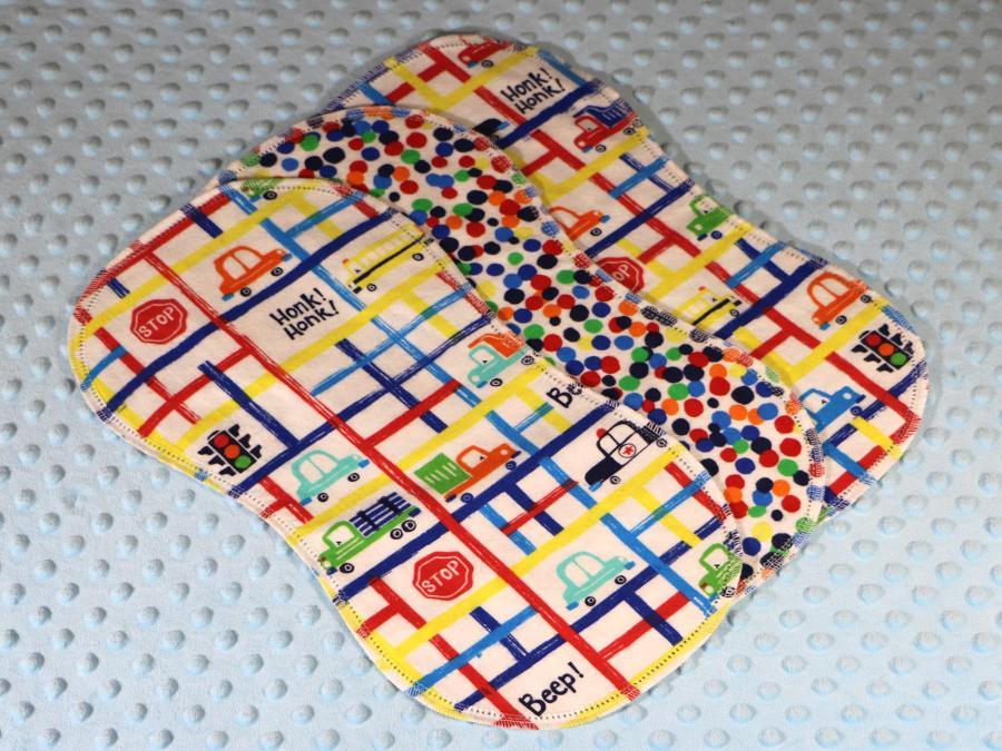 Busy City Traffic Hemstitched Flannel (3) Piece Burp Cloths Kit