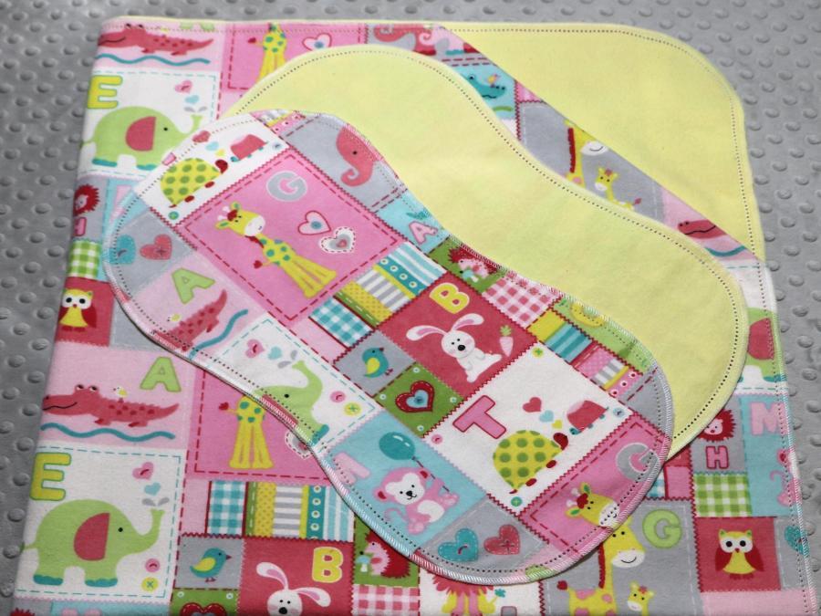 B Is For Bunny Pink Hemstitched Flannel Blanket w/(2) Burp Cloths Kit
