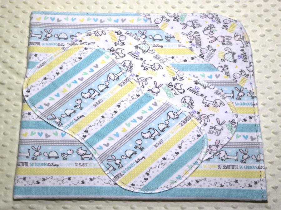 Baby Sentiments Hemstitched Flannel Blanket w/(2) Burp Cloths Kit