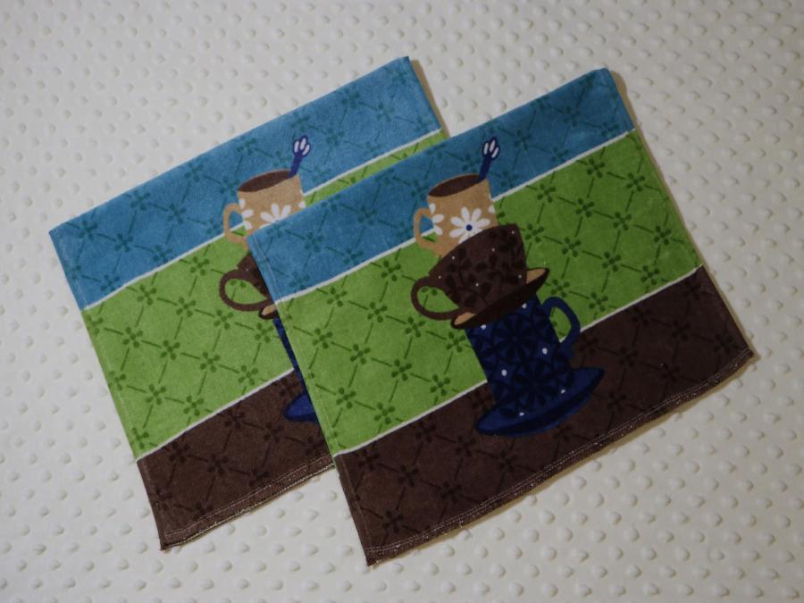 Coffee Cups Hemstitch (2) Piece Tea Towel Kit