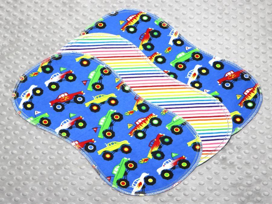 Caution Monster Trucks Hemstitched Flannel (3) Piece Burp Cloths Kit