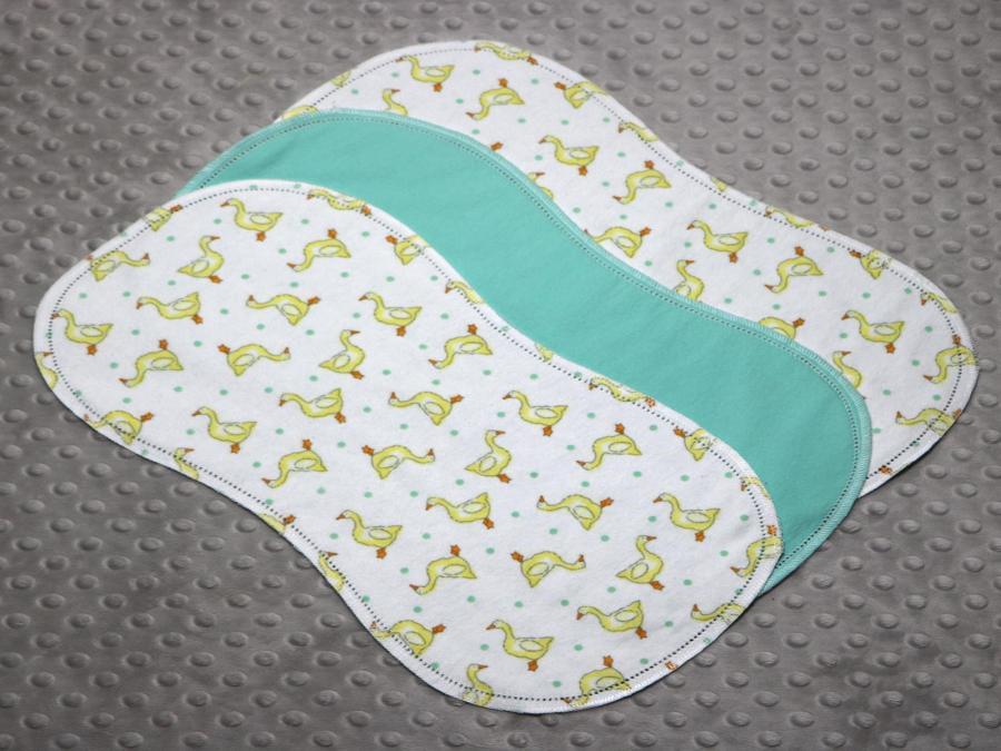 Ducks Aqua Dots Hemstitched Flannel (3) Piece Burp Cloths Kit