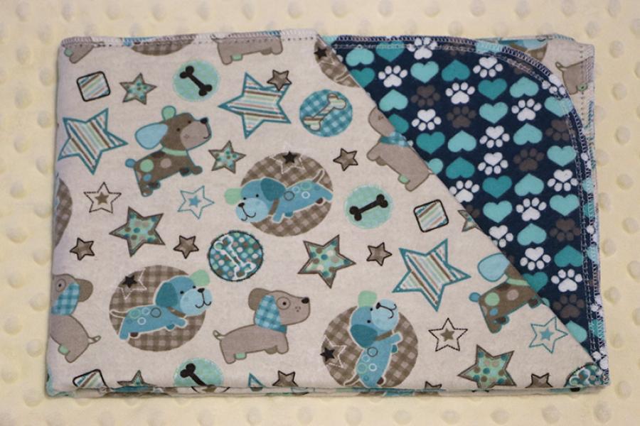 Dog Stars Aqua Hemstitched Flannel Pet Blanket Kit (Small 38 x 38")