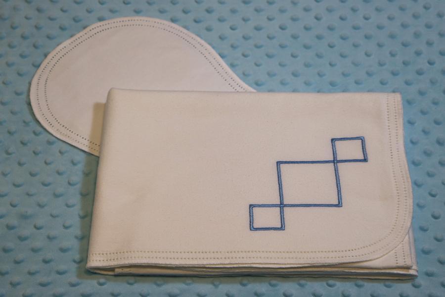 Hemstitched Embroidered Blesssing Blanket Blue (Double Layer) W/Burp Cloth Kit