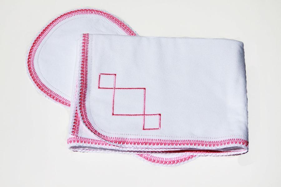 Embroidered Flannel Blessing Blanket and Burp Cloth Pink w/Crochet Edging Gift Set