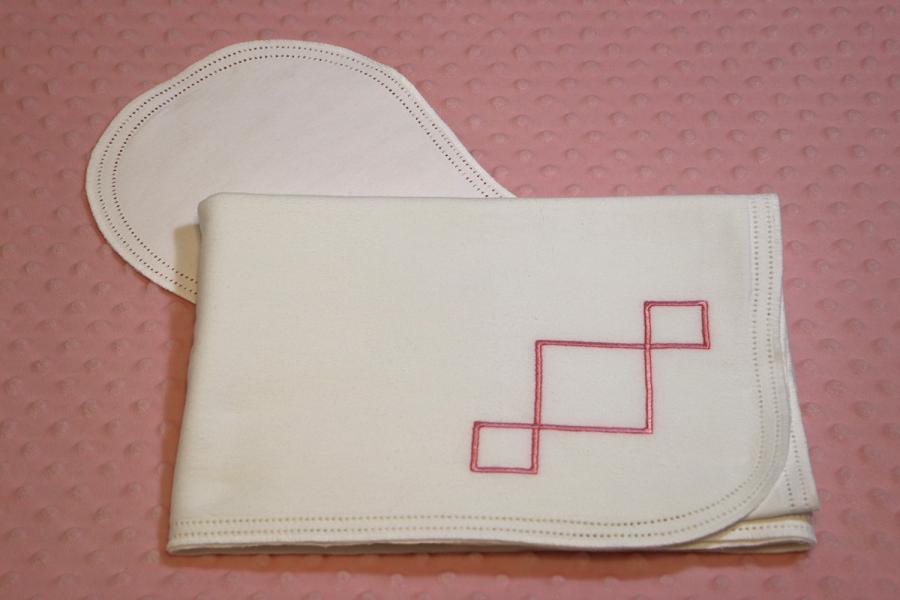 Hemstitched Embroidered Blesssing Blanket Pink (Double Layer) W/Burp Cloth Kit