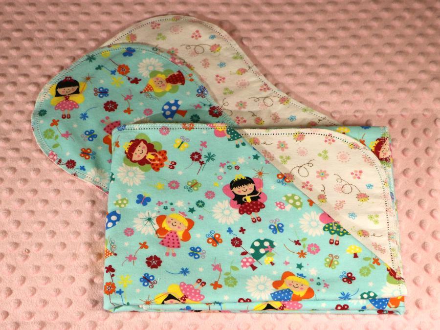 Fairy Princess Aqua Hemstitched Flannel Blanket w/(2) Burp Cloths Kit