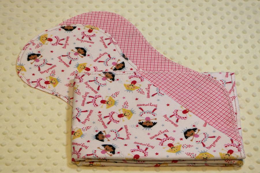 Fairy Princess Pink Hemstitched Flannel Blanket w/(2) Burp Cloths Kit