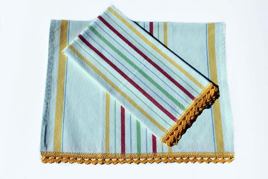 Green Yellow Red Stripe Cotton Tea Towel Gift Set