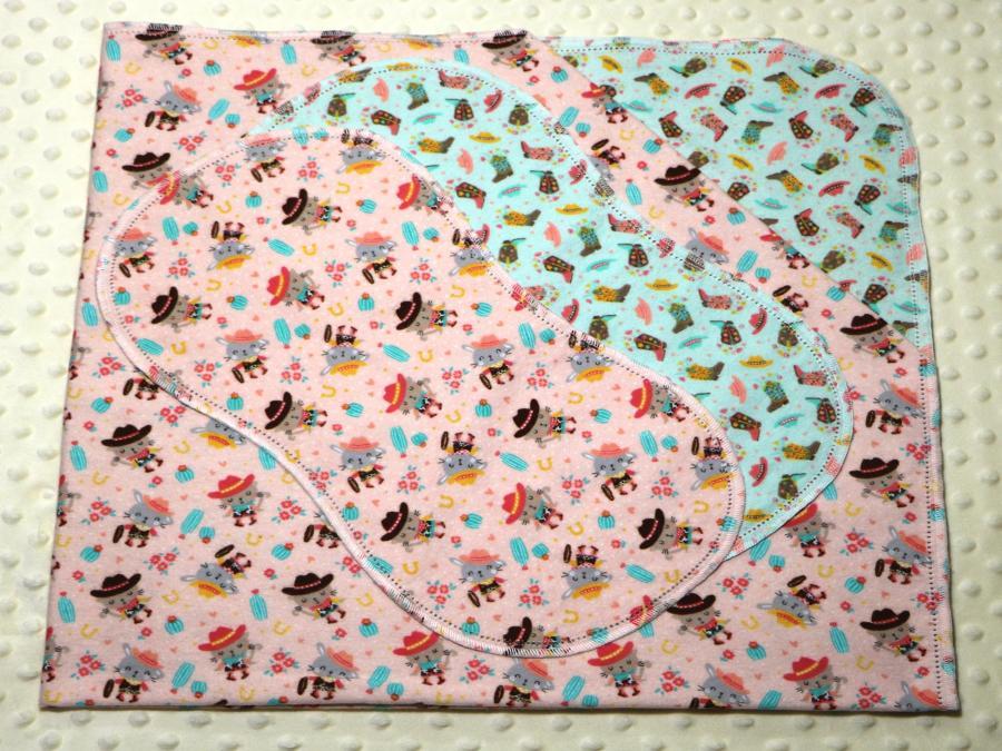 Hey Cowgirl Hemstitched Flannel Blanket w/(2) Burp Cloths Kit