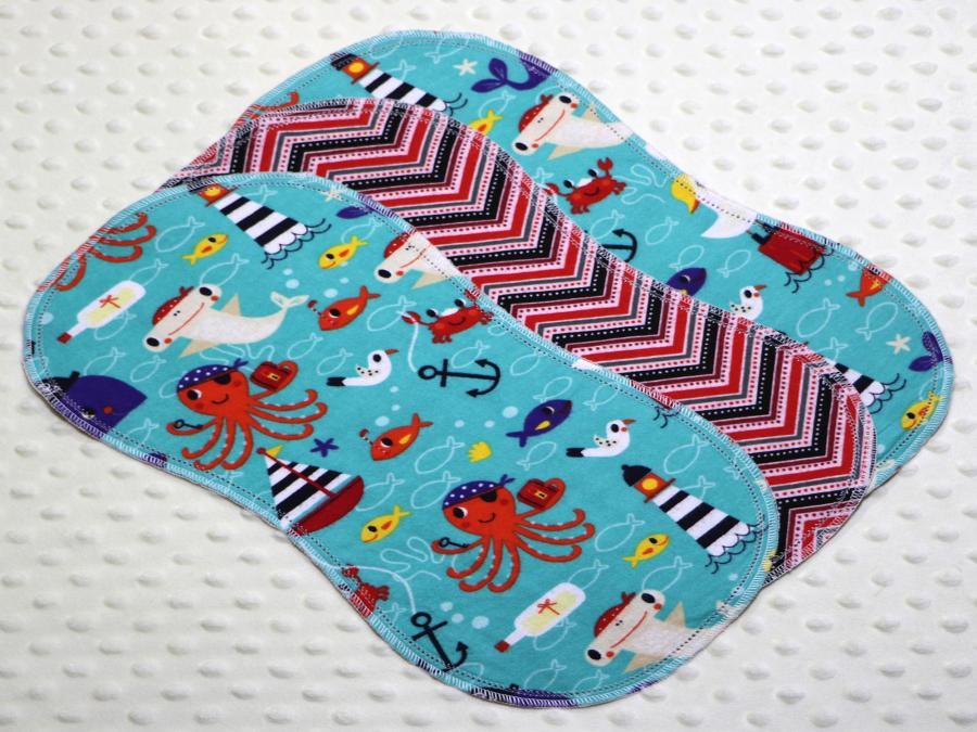 It's A Sea Life Hemstitched Flannel (3) Piece Burp Cloths Kit