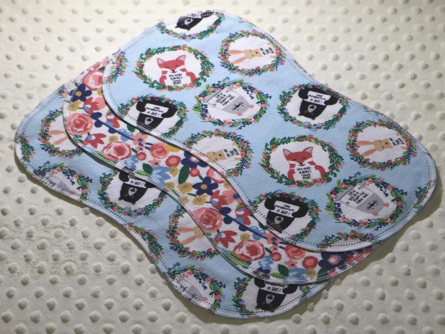 I Love You Bear Floral Hemstitched Flannel (3) Piece Burp Cloths Kit