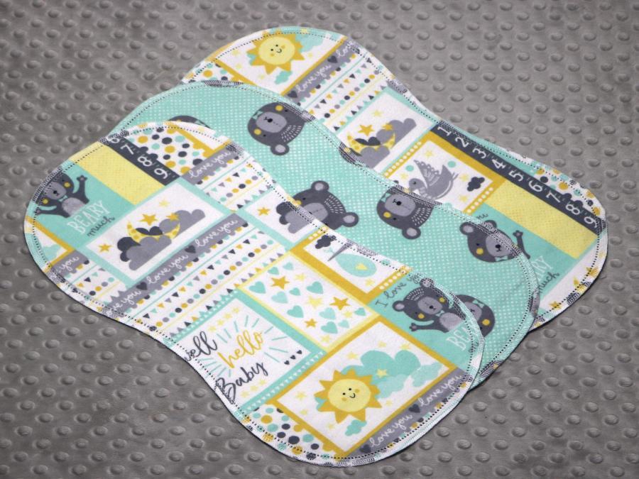 I Love You Beary Much Hemstitched Flannel (3) Piece Burp Cloths Kit