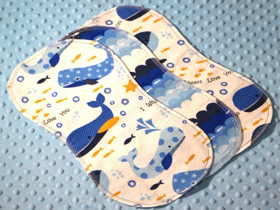 I Whale Always Love You Hemstitched Flannel (3) Piece Burp Cloths Kit