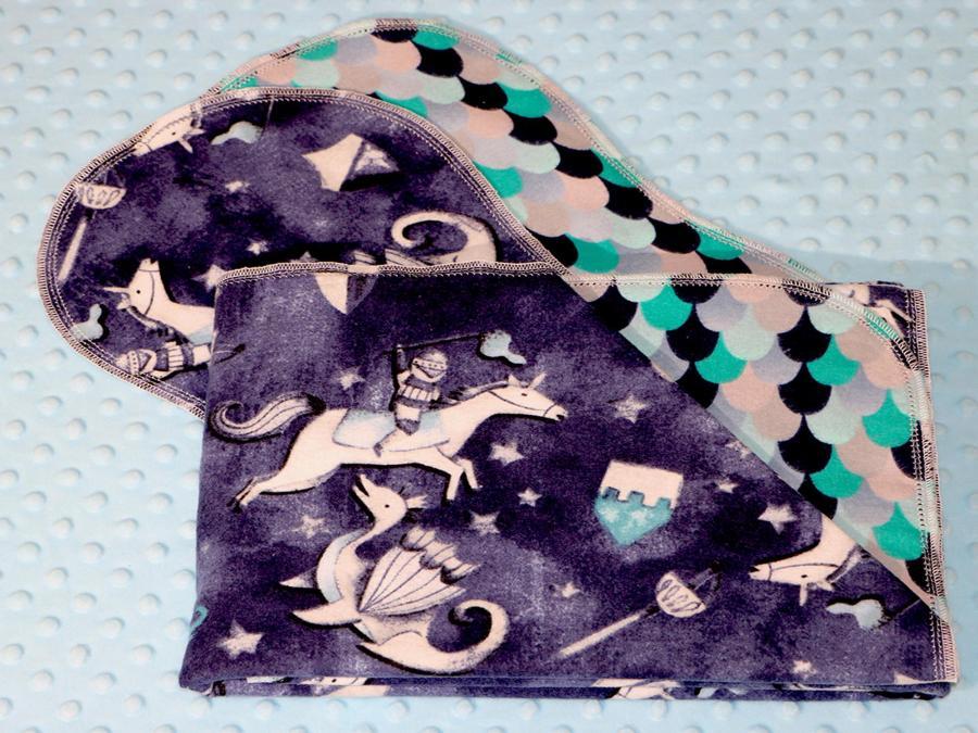 Knights And Dragons Hemstitched Flannel Blanket w/(2) Burp Cloths Kit