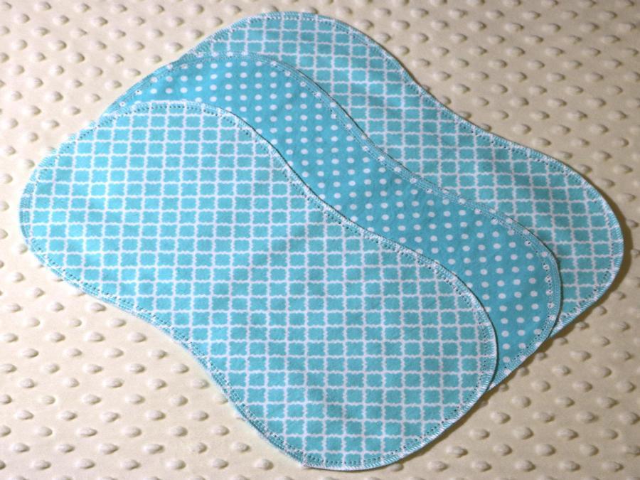 Lattice And Dots Aqua Hemstitched Flannel (3) Piece Burp Cloths Kit