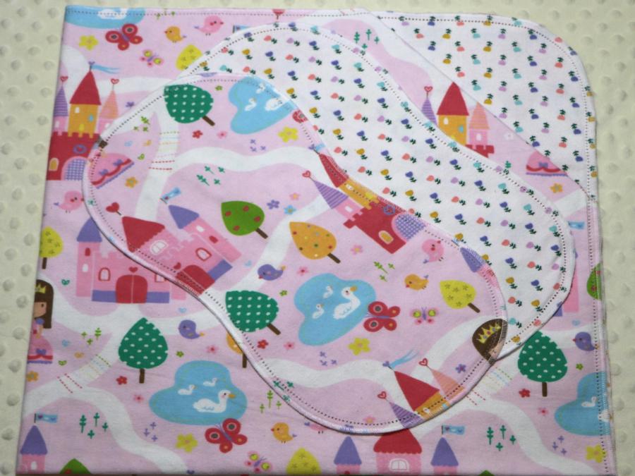 My Little Princess Hemstitched Flannel Blanket w/(2) Burp Cloths Kit