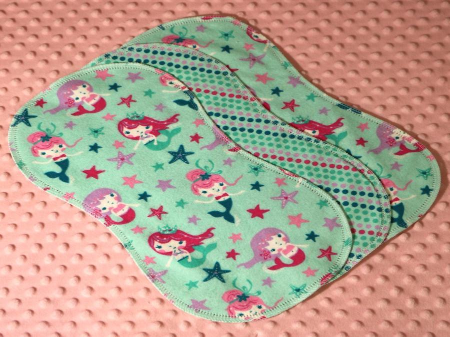 Mermaid Wishes Starfish Kisses Hemstitched Flannel (3) Piece Burp Cloths Kit