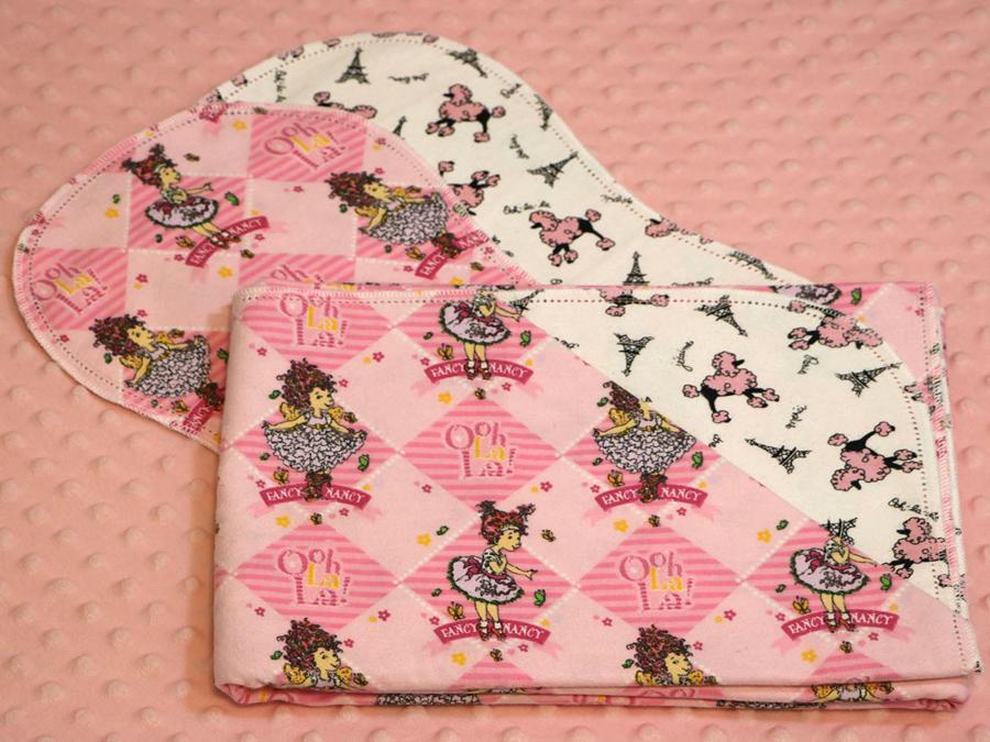 Ooh La La Nancy Hemstitched Flannel Blanket w/(2) Burp Cloths Kit