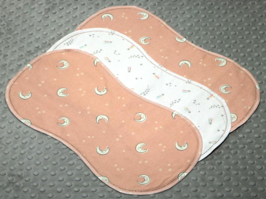 Over The Moon Shooting Stars Hemstitched Flannel (3) Piece Burp Cloths Kit