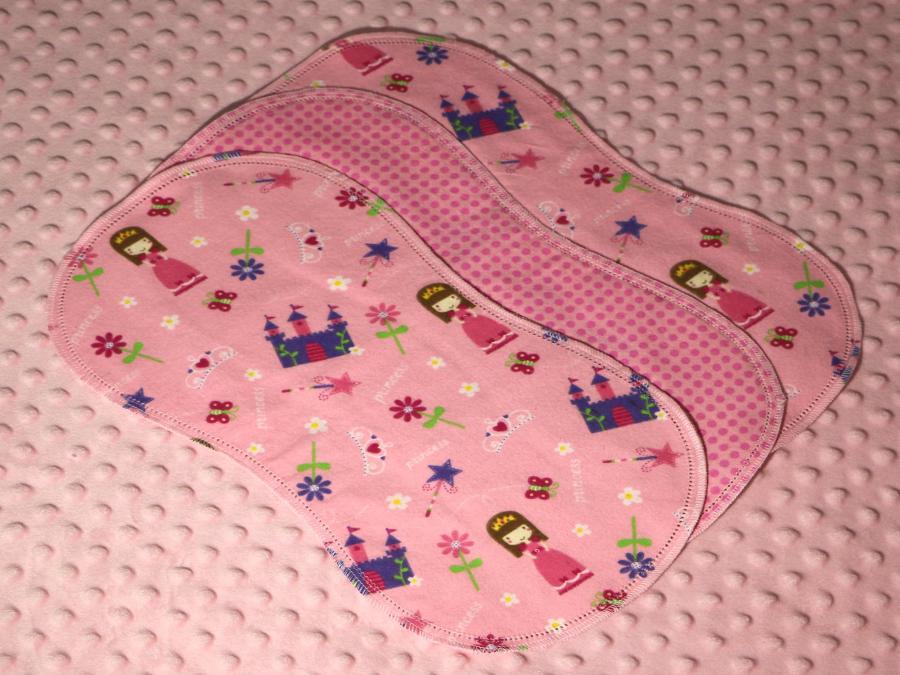 Princess And Castles Pink Hemstitched Flannel (3) Piece Burp Cloths Kit