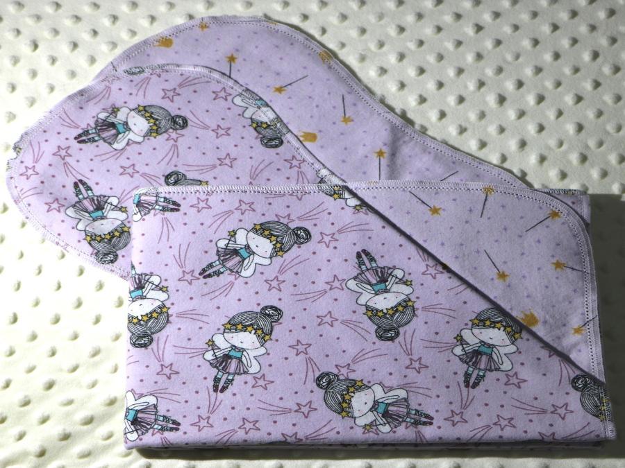 Princess And Shooting Stars Hemstitched Flannel Blanket w/(2) Burp Cloths Kit