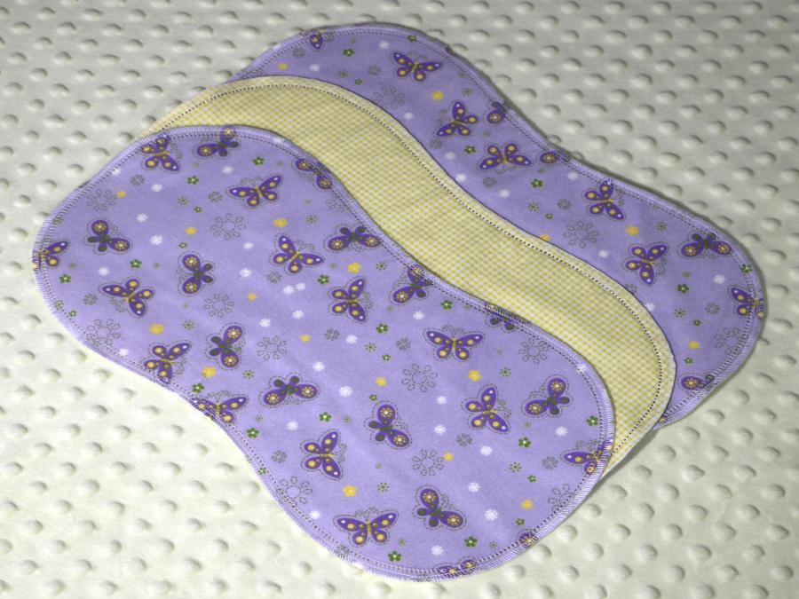 Purple Butterfly Toss Hemstitched Flannel (3) Piece Burp Cloths Kit