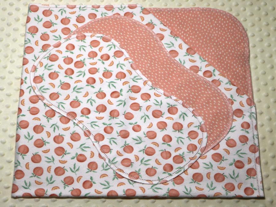 Peach Cutie Hemstitched Flannel Blanket w/(2) Burp Cloths Kit