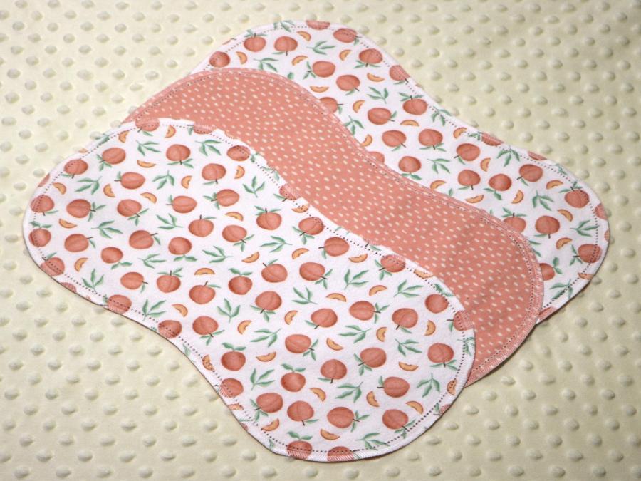 Peach Cutie Hemstitched Flannel (3) Piece Burp Cloths Kit