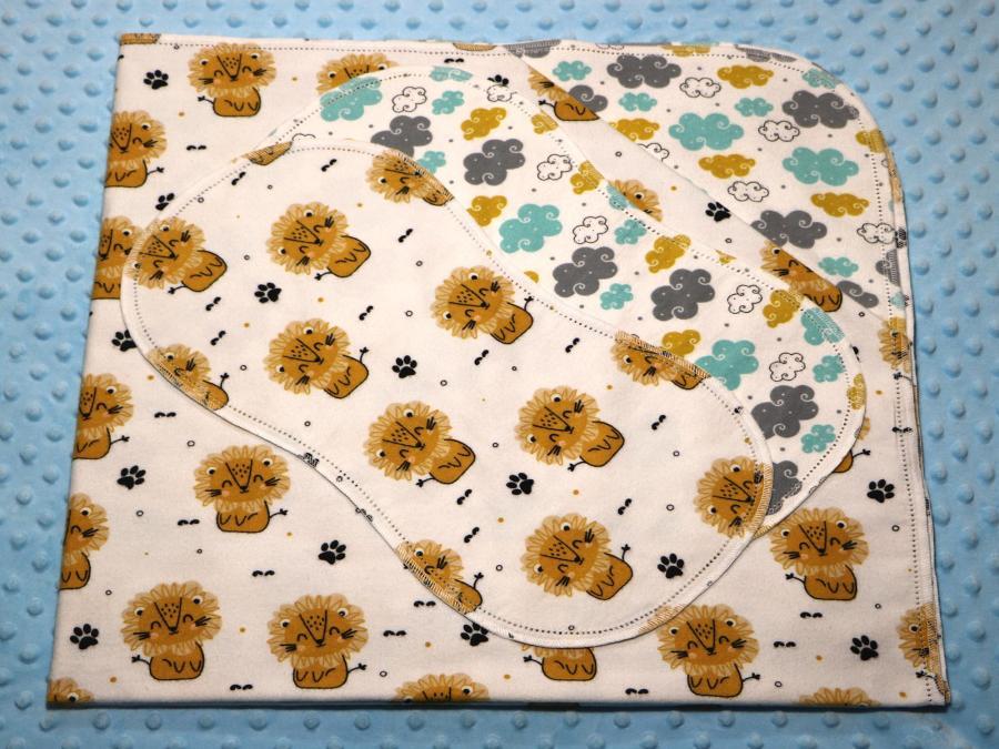 Sweet Baby Lion Hemstitched Flannel Blanket w/(2) Burp Cloths Kit