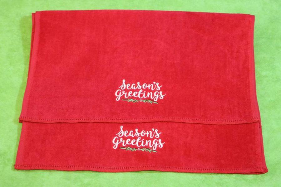 Seasons Greetings Red Hemstitched 2 Piece Tea Towel Kit