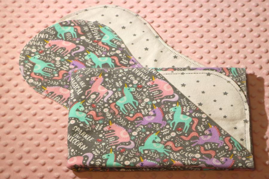 Sparkle Like a Unicorn Hemstitched Flannel Blanket w/(2) Burp Cloths Kit