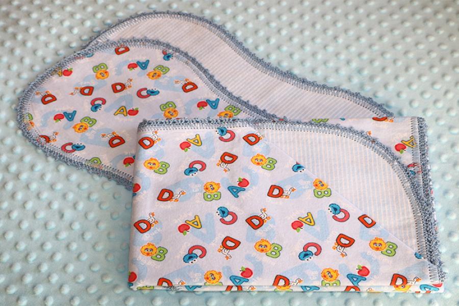Sesame Street Blue Finished Crochet Edge Flannel Blanket w/(2) Burp Cloths Gift Set