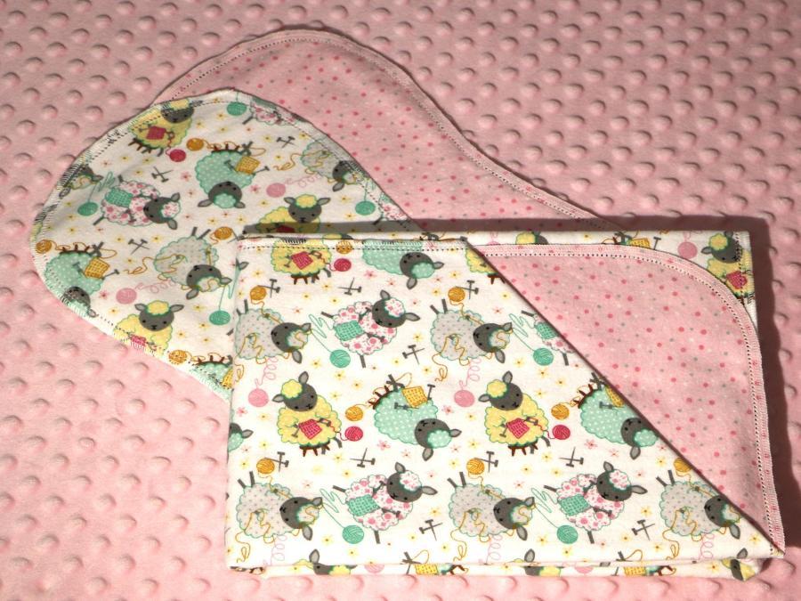 Sheep Toss Hemstitched Flannel Blanket w/(2) Burp Cloths Kit