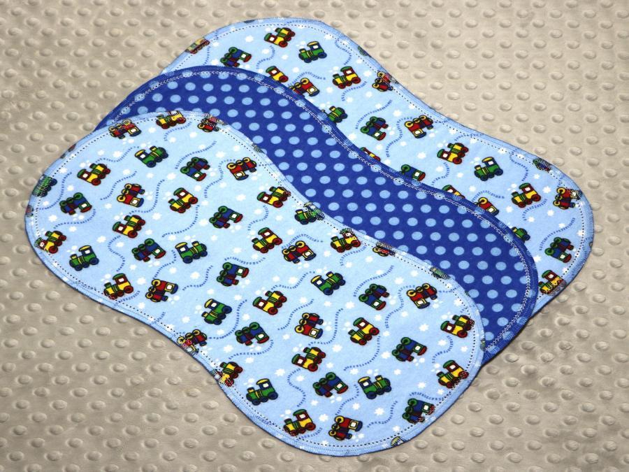Trains And Dots Hemstitched Flannel (3) Piece Burp Cloths Kit