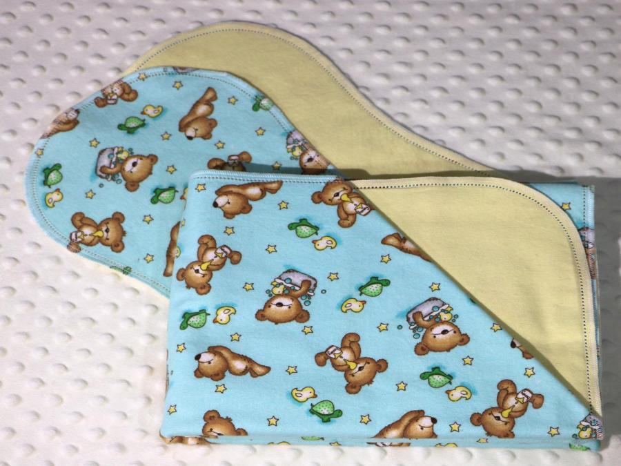 Teddy Bear Play Time II Hemstitched Flannel Blanket w/(2) Burp Cloths Kit