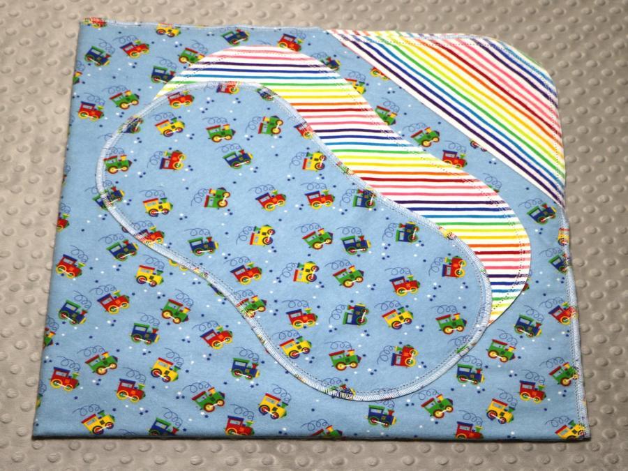Trains Go Choo Choo II Hemstitched Flannel Blanket w/(2) Burp Cloths Kit