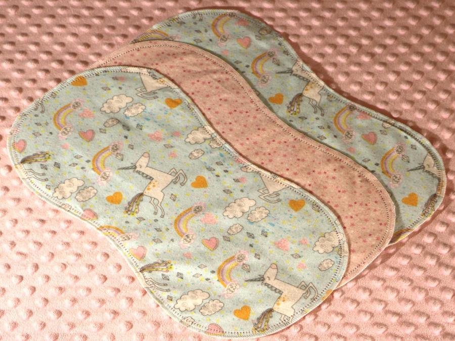 Unicorns In The Sky Hemstitched Flannel (3) Piece Burp Cloths Kit