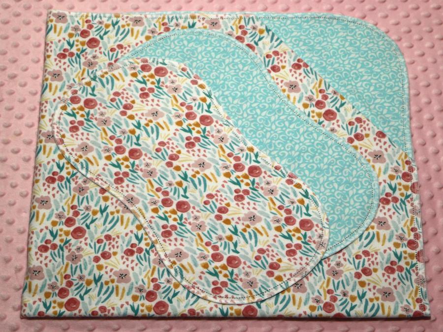 Wild Flowers Hemstitched Flannel Blanket w/(2) Burp Cloths Kit