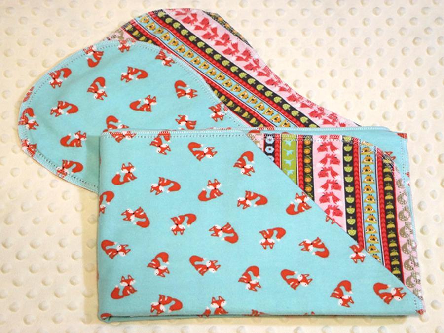 Woodland Fox Toss Hemstitched Flannel Blanket w/(2) Burp Cloths Kit