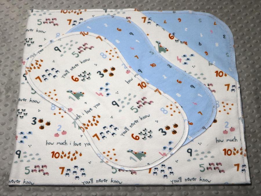You'll Never Know How Much I Love You Numbers Hemstitched Flannel Blanket w/(2) Burp Cloths Kit