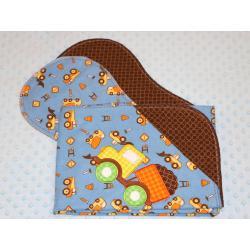 Applique Construction Dump Truck Blue Flannel Blanket w/(2) Burp Cloths Kit