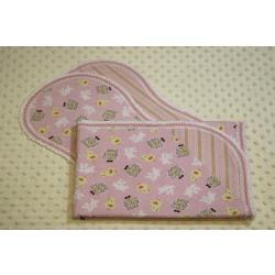 Baby Animals Pink Finished Crochet Edge Flannel Blanket w/(2) Burp Cloths Gift Set