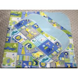 B Is For Bunny Blue Hemstitched Flannel Blanket w/(2) Burp Cloths Kit