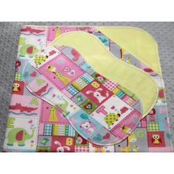 B Is For Bunny Pink Hemstitched Flannel Blanket w/(2) Burp Cloths Kit