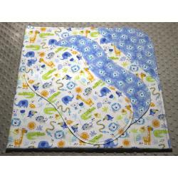 Chalk Baby Animals Blue Hemstitched Flannel Blanket w/(2) Burp Cloths Kit